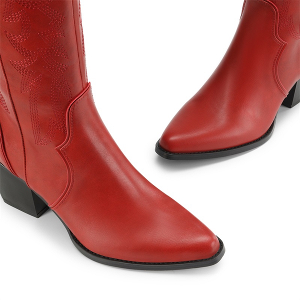Dallas Embroidered Western Cowboy Knee High Boots - RED - 3